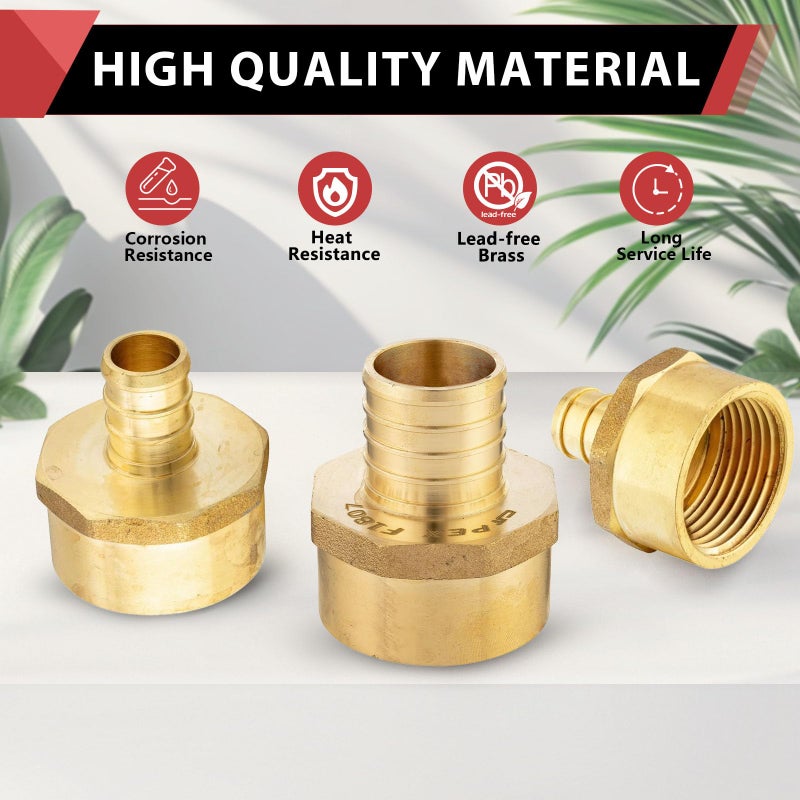 EFIELD 5-Pack EFIELD Pex 3/4" x 1/2" Female NPT Thread Adapter Barb Crimp Brass Fittings, ASTM F1807,(PEX1807039-5PCS) - Image 4